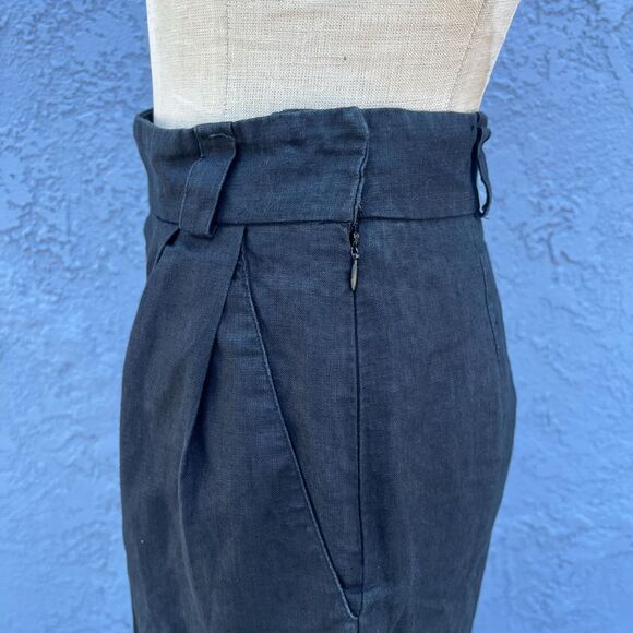 Vintage Black Linen Pencil SKirt Minimalist Midi in Medium Size S 27 waist - Picture 8 of 9